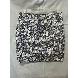 Chaps Womens Navy White Floral Denim Mini Skirt Size 10 Stretch Cotton Vacation